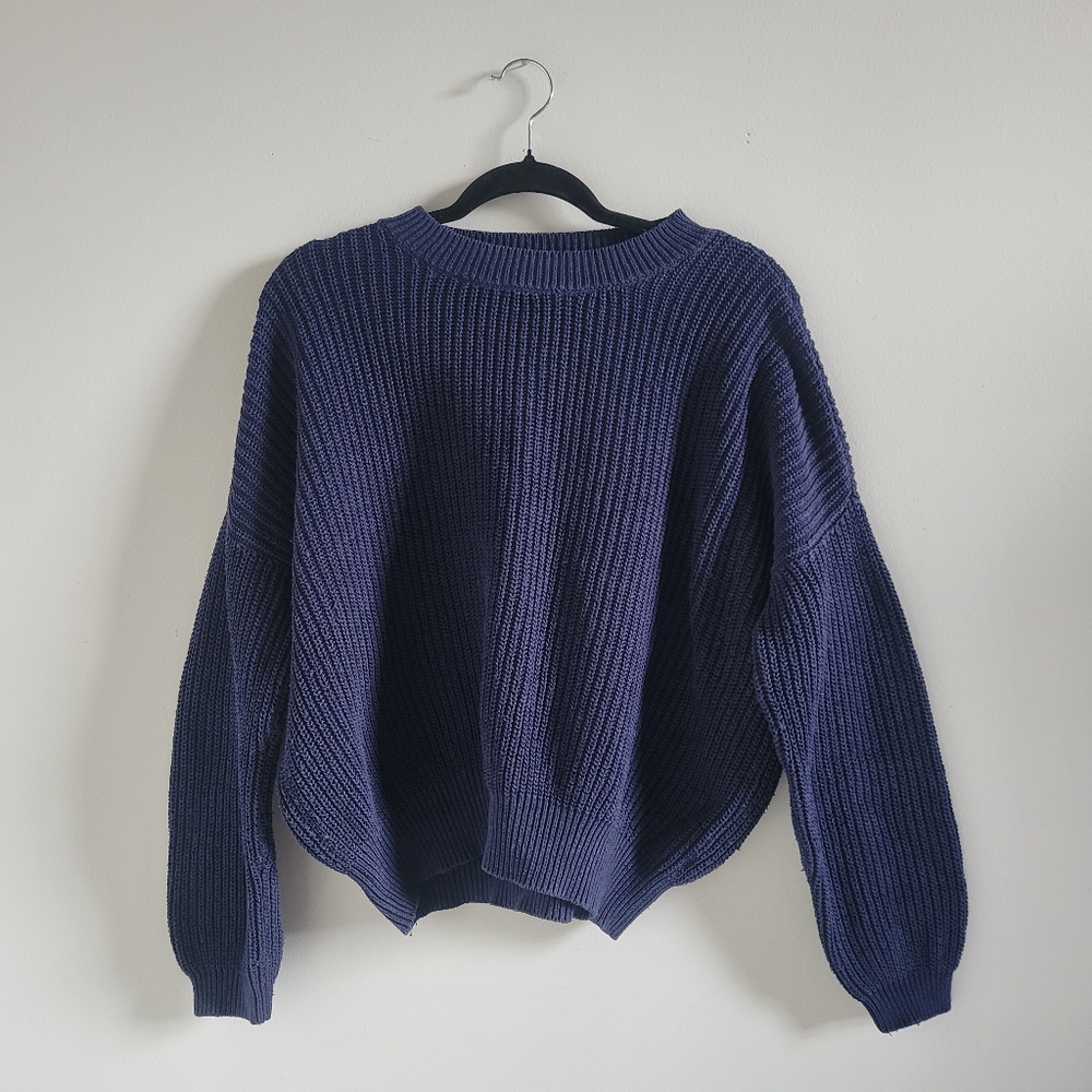 CORE life Navy Blue Cropped Sweater Cotton Blend Knit Top Womens Medium